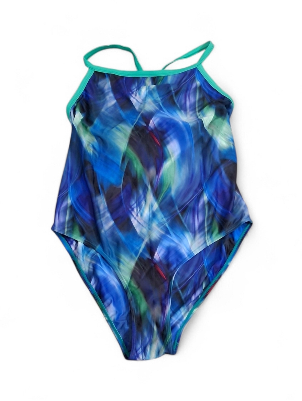 Athletic Abstract Blue Green Infinity Print One-Piece Swimsuit Women's Size 3XL